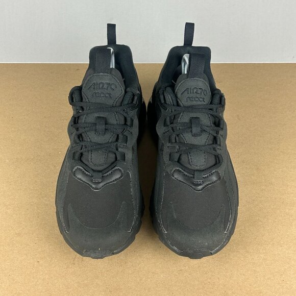Nike Air Max 270 React Triple Black Athletic Shoes Youth 5Y Womens 6.5 Low Top - Picture 2 of 9